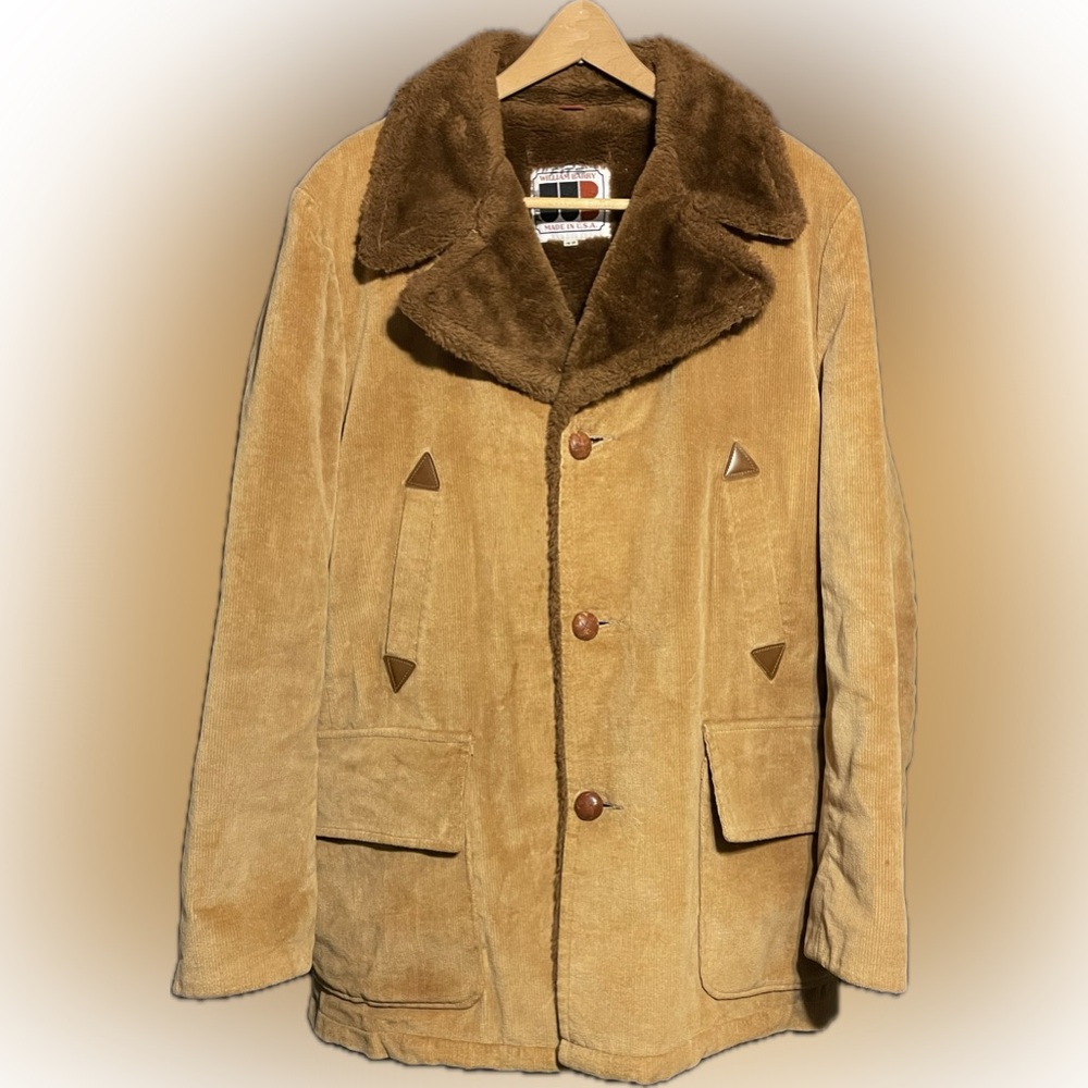 William Barry Brown Faux Fur Lined Heavy Corduroy Coat Sz 42 Grandpa VTG 70s